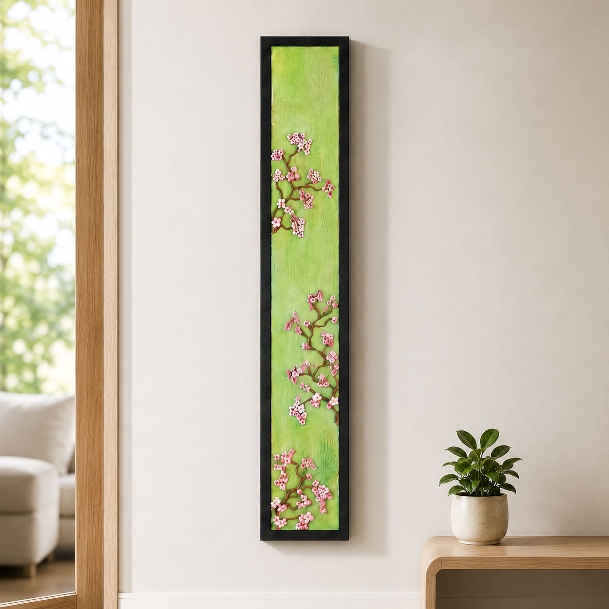 Elegant Cherry Blossom Vertical Wall Art (Clay Art)